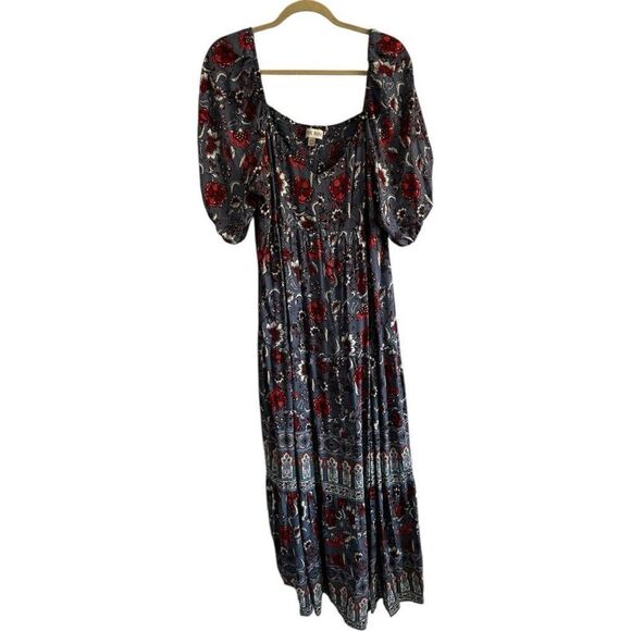 Knox Rose Sky Blue Boho Bohemian Midi Dress Size XXL Tiered Bishop Sleeve - Picture 1 of 13
